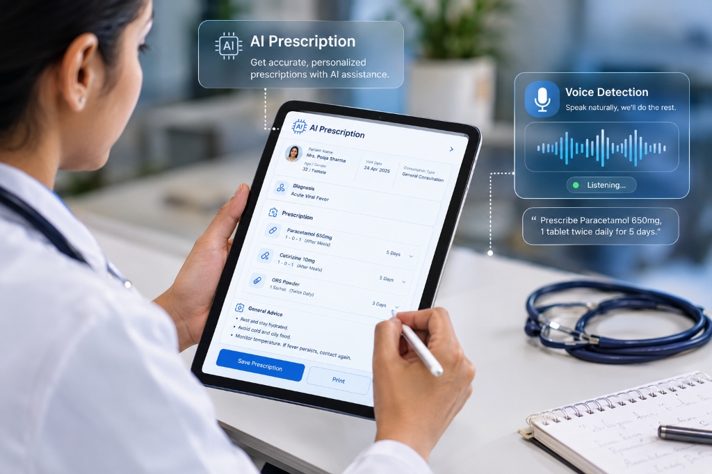 AI Clinical Prescriptions & Voice Dictation on Tablet